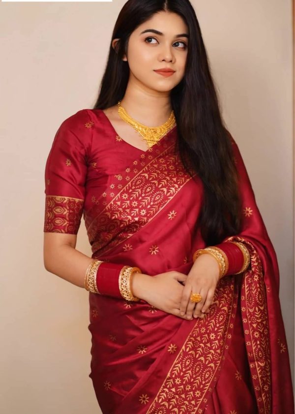 প্রিমিয়াম বধুয়া বেনারসি জাপানি সিল্ক শাড়ী + ম্যাচিং ব্লাউজ পিস SS-03 - Image 2